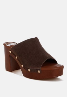 Rag and Co Womens Masaki Soft Suede Leather Wooden Clogs