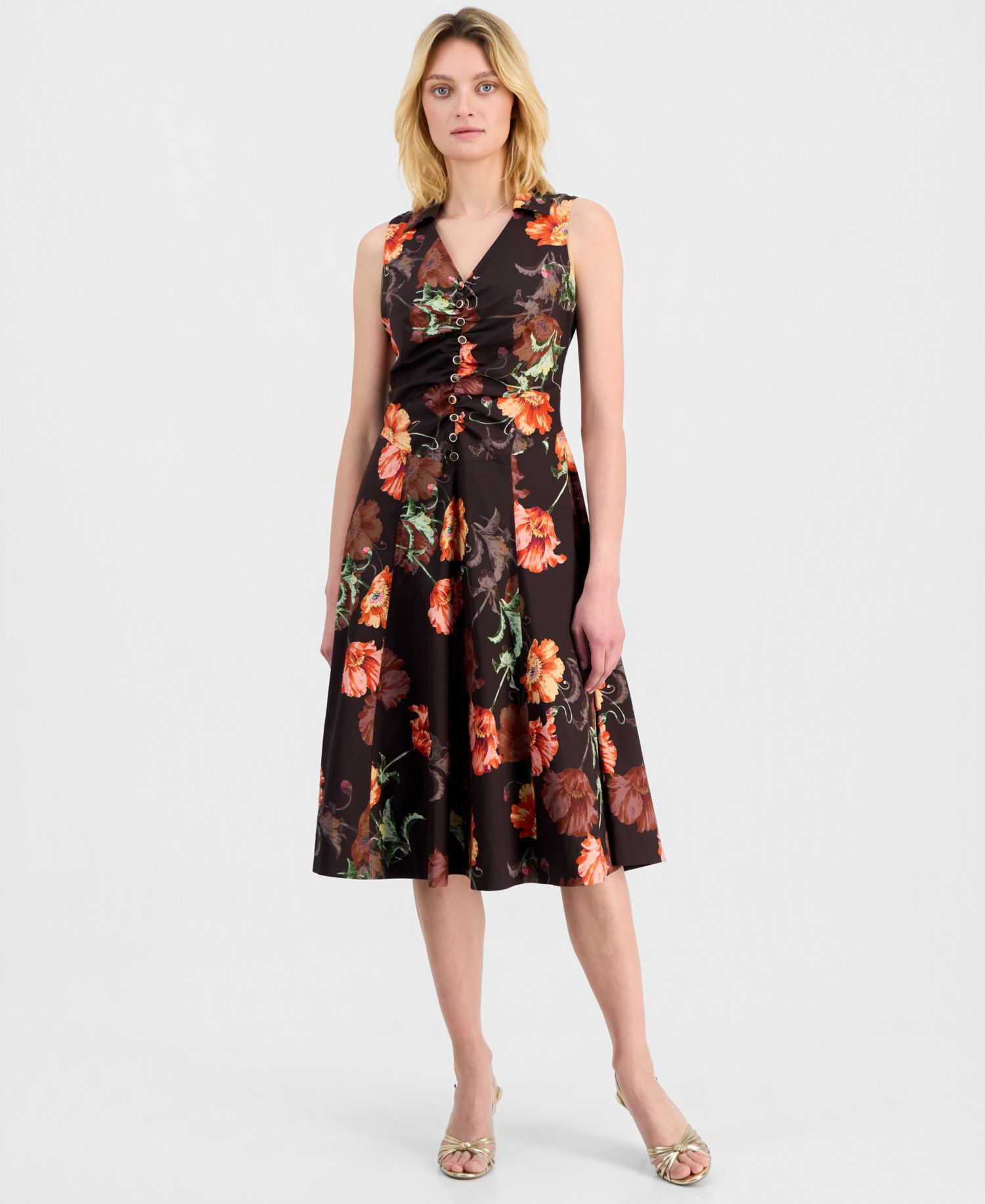 Women's Ruched-Front Sleeveless Dress