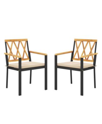 Patio Dining Chairs Set of 2 Metal Outdoor Chairs w/ Removable Padded Cushions