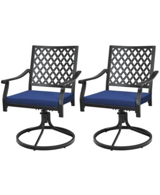2PCS Patio Swivel Dining Chairs Lattice Rocker Cushioned Armrest
