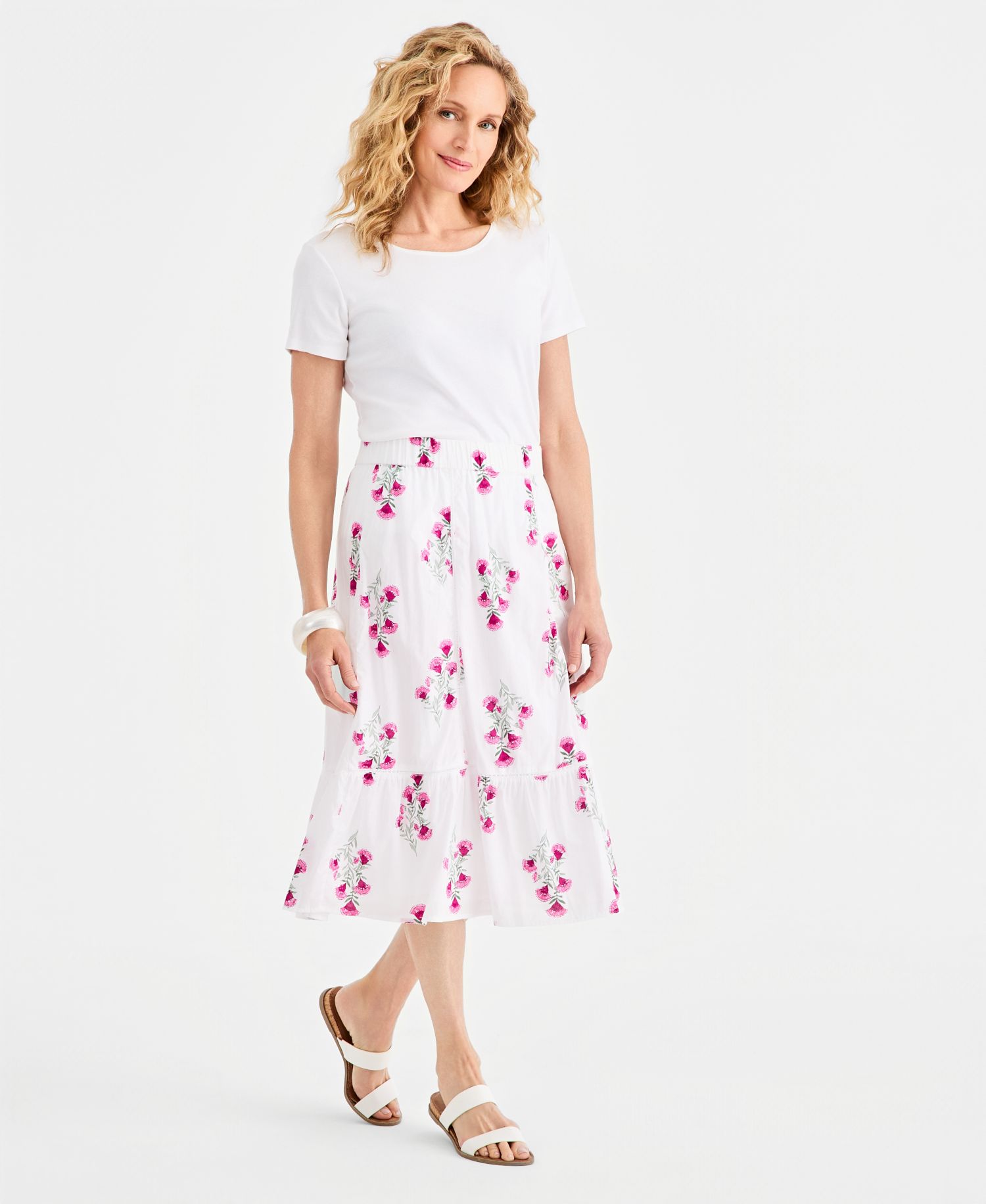 Women's Printed Cotton Pull-On Midi Skirt