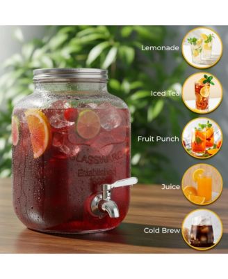 1 Gallon Glass Drink Dispenser with Spout and Stainless Filter