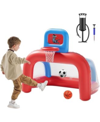 2-in-1 Inflatable Toddler Basketball Hoop and Soccer Goal Set, Indoor Outdoor Sports Center Toys