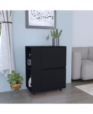 Bar Cart with Two Pull-Down Door Cabinets and Two Open Shelves