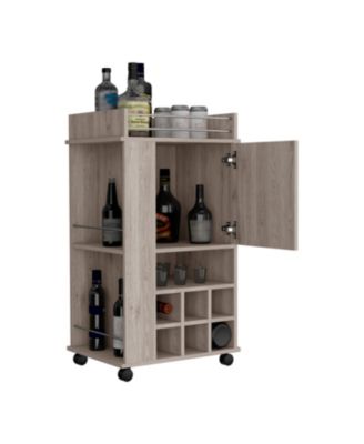 Bar Cart with Cabinet and 6 Built-in Wine Racks, Rolling Serving Cart with Casters for Home Entertaining