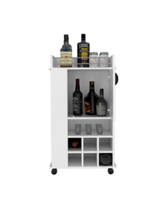 Bar Cart 4.4" W x 16.34" D with 4 Cabinets with Casters Neutral Finish