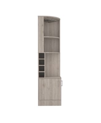 Corner Bar Cabinet with 8 Bottle Cubbies, Double Door and 2 Open Shelves