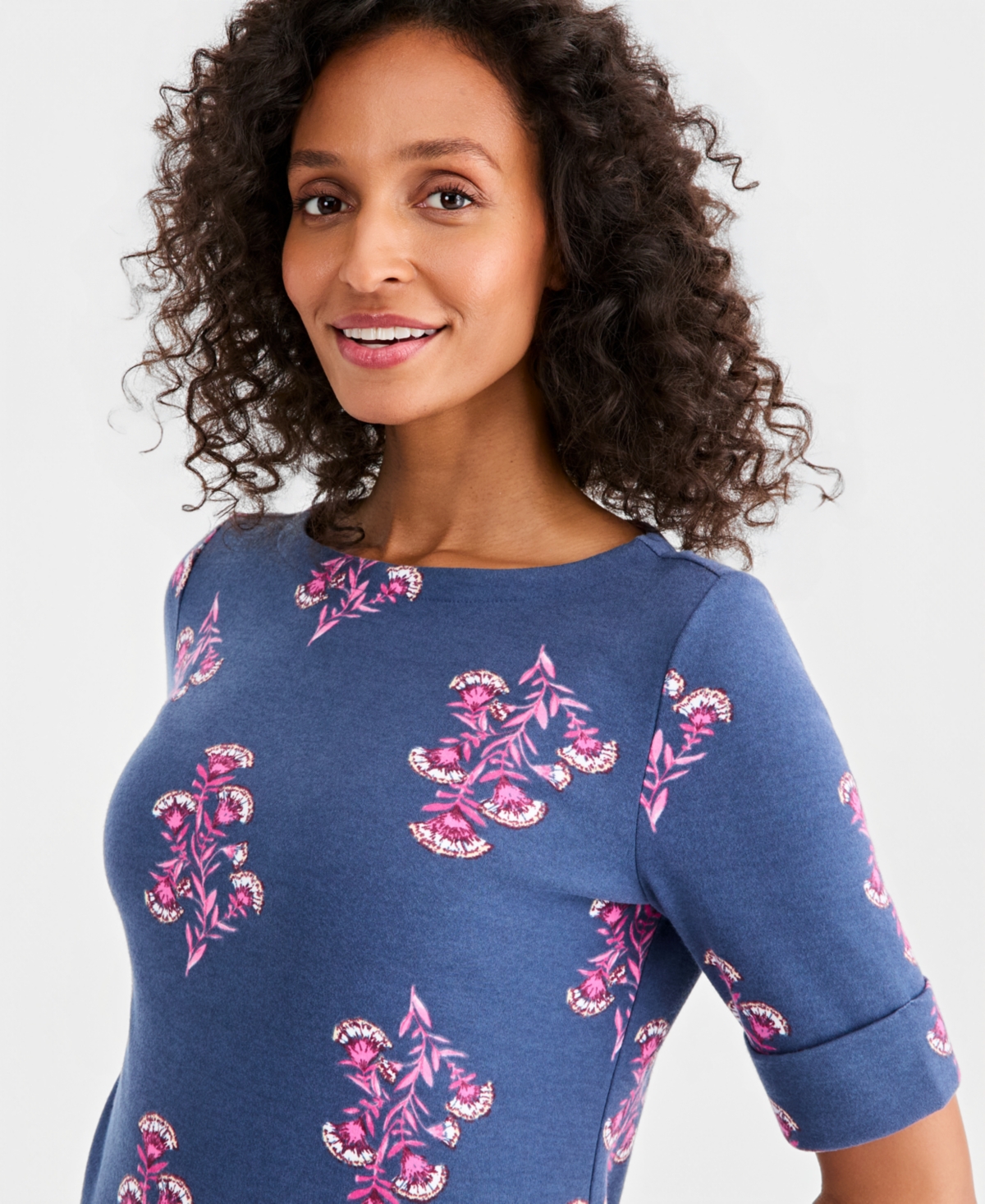 Style & Co Petite Printed Boat Neck Short-Sleeve Top, Macy's Exclusive