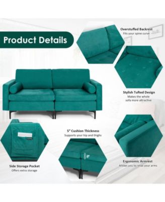 Modular Loveseat Sofa with 2 Bolsters and Side Storage Pocket
