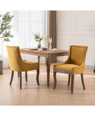 Extra Large Side Dining Chairs Set of 2, Fabric Upholstered Kitchen Chairs with Nail Head Decoration and Solid Wood Legs for Dining Room