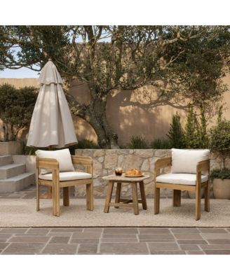  Outdoor Side Table, Acacia Wood Patio End Table with Woven Wicker Trim, Small Outdoor Accent Tables for Patio, Balcony, Garden