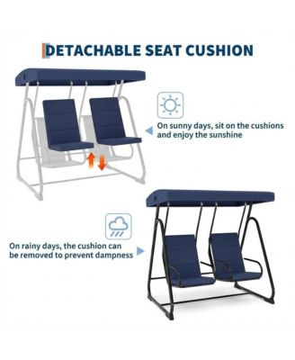 2 Person Patio Swing with Adjustable Canopy, Removable Cushions, Heavy Duty Steel Frame, Weather Resistant Design