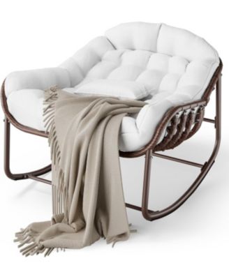Rocking Egg Chair with Extra-Thick Cushions, Heavy-Duty 450 lb Capacity Steel Frame and Hand-Woven PE Wicker for Indoor Outdoor
