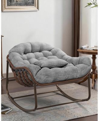 Rocking Egg Chair with Extra-Thick Cushions, Heavy-Duty 450 lb Capacity Steel Frame and Hand-Woven PE Wicker for Indoor Outdoor