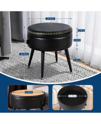 Modern Storage Ottoman and Vanity Stool, Synthetic Leather Round Seat, 330 lb Capacity Steel Legs, Multi-Functional Footrest and Bedroom Bench