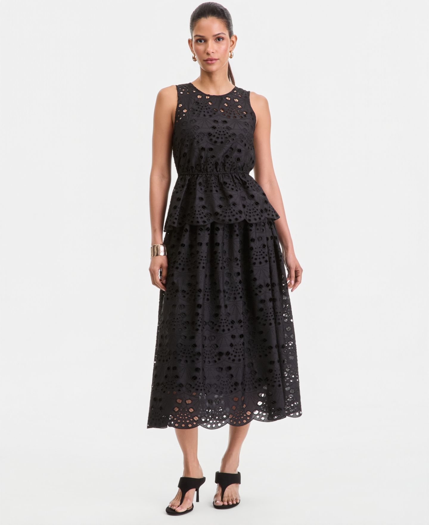 Женский топ I.N.C. International Concepts Sleeveless Eyelet Lace Peplum, цвет: Глубокий чёрный — фото 3