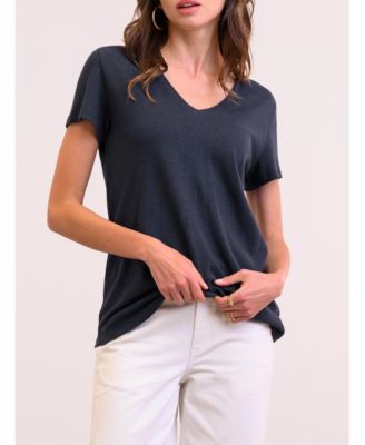 Women's Relaxed V-Neck Linen Blend T-Shirt