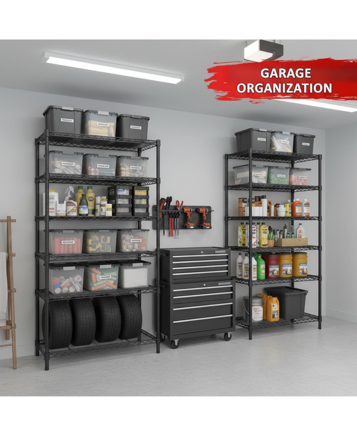 Yigii 1200LBS Heavy Duty 5 Tier Metal Shelving Adjustable Garage Storage Shelves Chrome