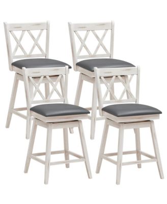 Set of 4 Barstools Swivel Counter Height Chairs with Rubber Wood Legs