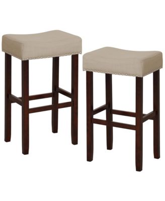 Set of 4 Bar Stools Bar Height Saddle Kitchen Chairs with Wooden Legs