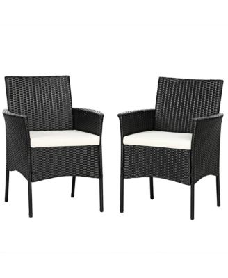 2PCS Patio Rattan Arm Dining Chair Cushioned Sofa Furniture