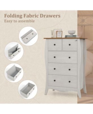 Closet Storage Organizer with 5 Folding Fabric Drawers and Anti-tipping Kit