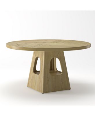 47" Round Dining Table for 4-6, Farmhouse Kitchen Table with Wooden Tabletop and Storage Base for Living Room, Dining Room