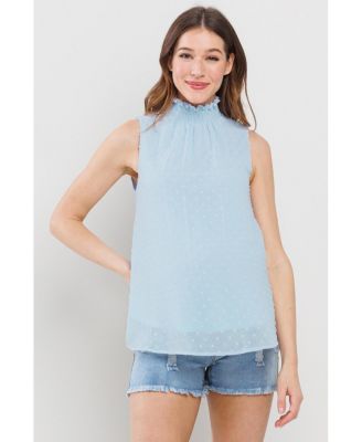 Maternity Swiss Dot Mock Neck Sleeveless Blouse