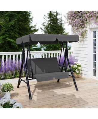 Outdoor Porch Swing with Adjustable Canopy Patio Swing, Heavy Duty for Adults, Metal Frame for Garden, Backyard and Poolside