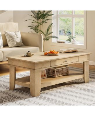 Coffee Table Center Table with Drawer and Storage Shelf, Large Coffee Tables Living Room, Sturdy and Easy to Clean