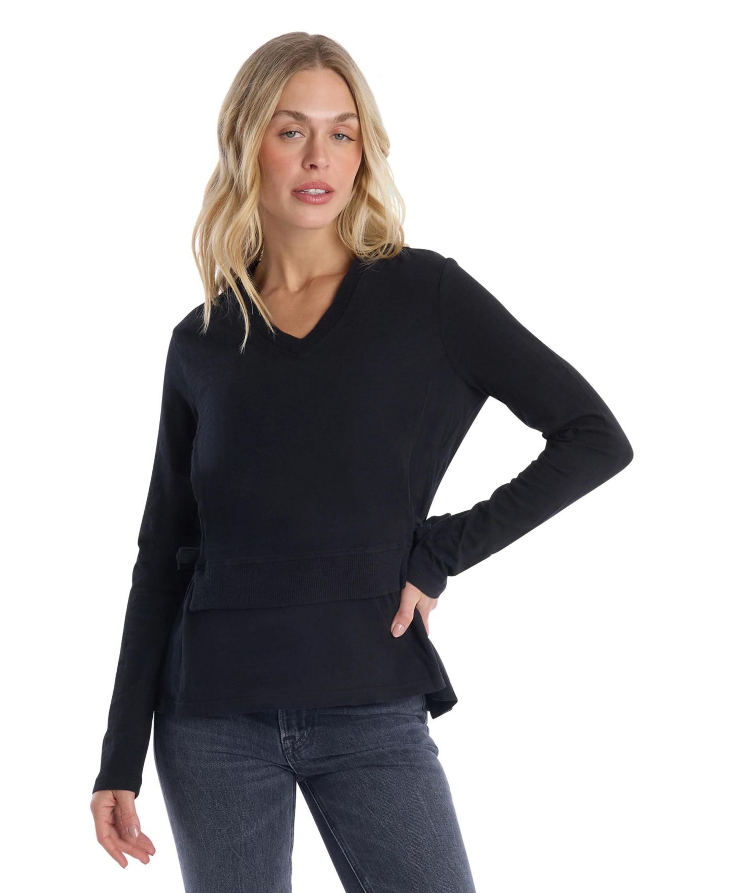 Женская футболка WILT Clothing Mixed Media Double Layer Long Sleeve, цвет: Чёрный — фото 1