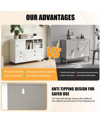 Metal Filing Cabinet with Lock, 2-Drawer File Cabinet with Open Storage Shelves and Full-Extension Slides, Holds A4/Legal/Letter Files