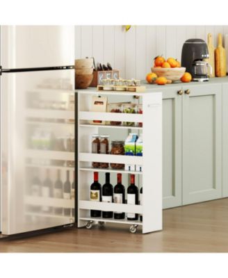 4-Tier Slim Rolling Kitchen Cart with Open Shelves and Guard Rails