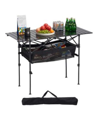 Portable Folding Camping Table Roll Up Adjustable Height 47.2in Wide for BBQ and Picnic