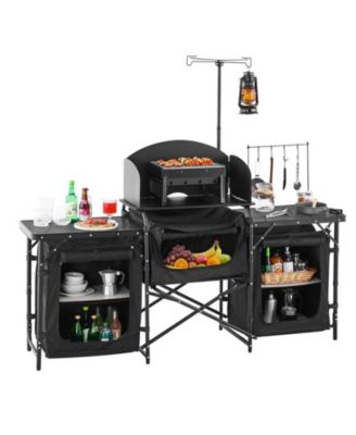 Portable Camping Kitchen Table Cook Station With Storage for BBQ and Picnic