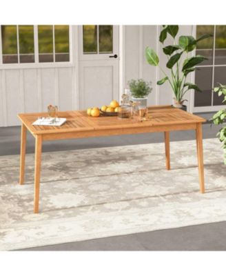 6-Person Outdoor Acacia Wood Rectangular Dining Table with Umbrella Hole