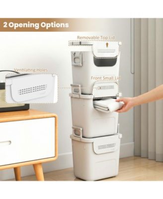 3-Piece Stackable PP Storage Bins with Front Door and Side Handles, 32 QT Each