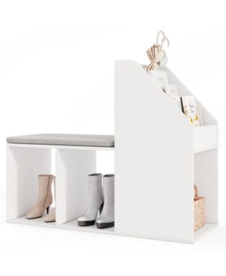 Shoe Storage Bench with Removable Cushion and 6 Open Compartments
