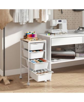 5-Drawer Rolling Storage Cart with Wooden Tabletop, Metal Frame and Lockable Casters