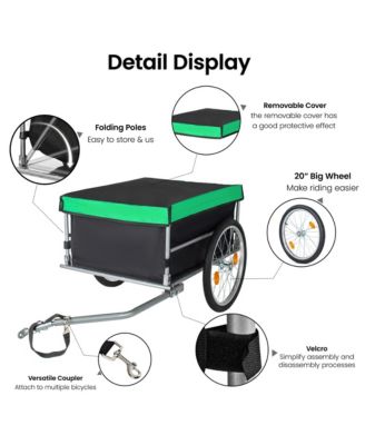 Foldable Bike Cargo Trailer, Heavy Duty Bicycle Wagon Cart with 20'' Wheels, Removable Cover, 120 lbs Capacity for Luggage, Groceries