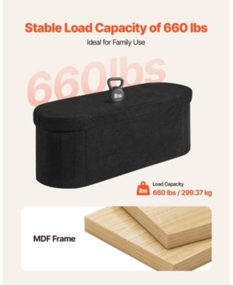 Oval Storage Ottoman Bench, Foldable Teddy Fleece End of Bed Bench, 660 lbs Capacity