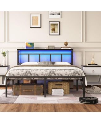 14 Inch Twin Bed Frame with Storage Headboard, Metal Platform Bed Frame with USB-C