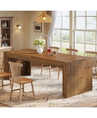Solid Wood Dining Table for 6-10, 79" Extra Rectangular Kitchen Table, Farmhouse Dinner Table