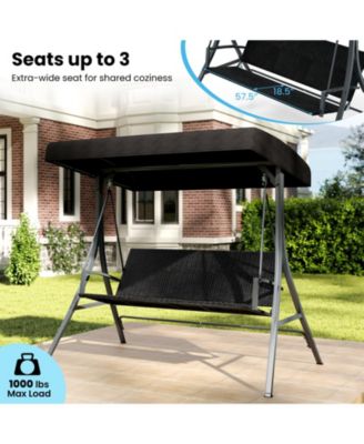 3-Person Canopy Porch Swing with Stand, Wicker Seat Back, 1000 lbs Capacity, 75.5 x 65 in