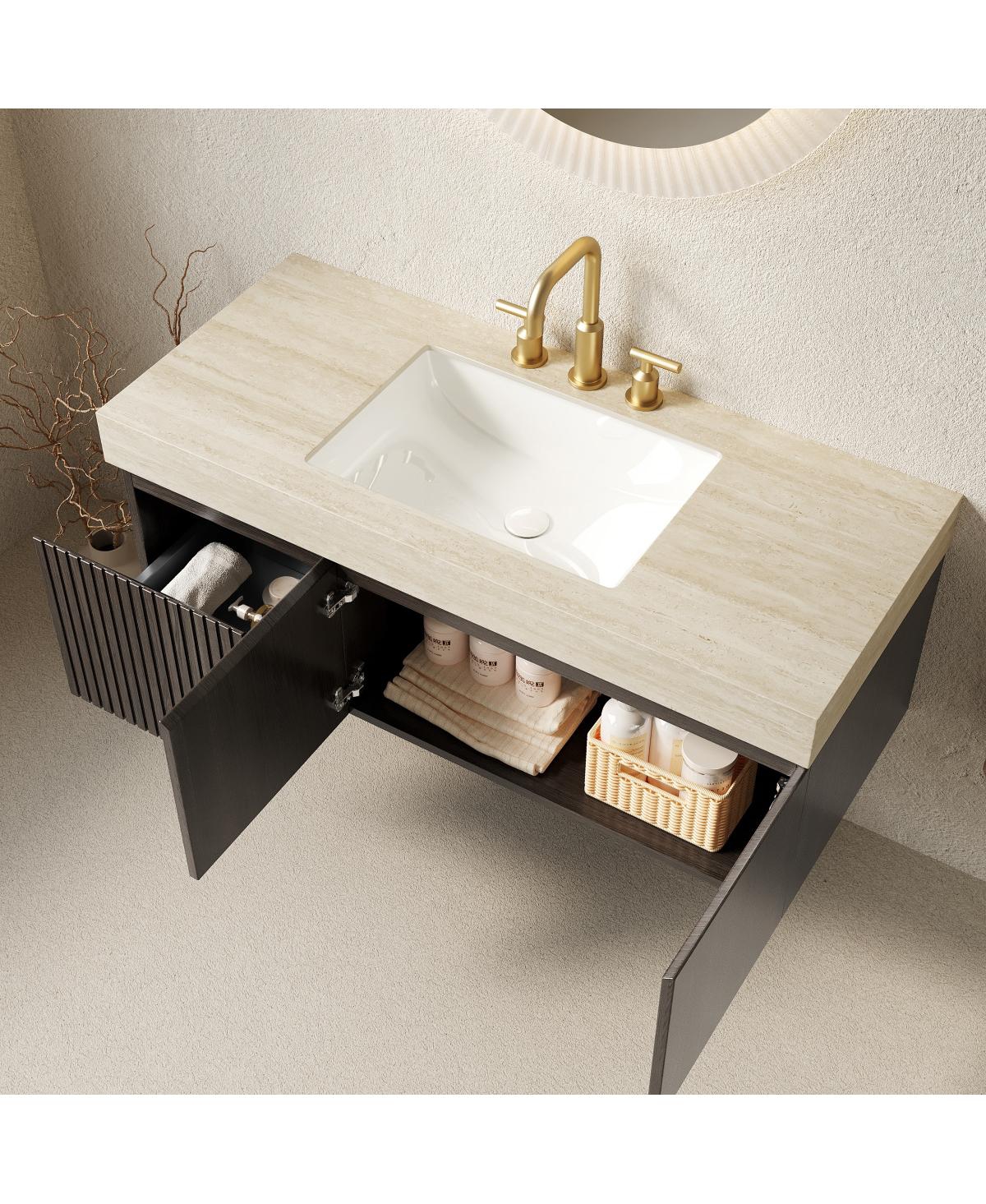 Sillysis 30 Inch Bathroom Vanity with Travertine Pattern Sintered Stone Top, Ceramic Undermount Sink, Soft Close Cabinet