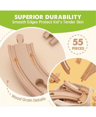 Wooden Track Trains Set for Kids 55 Pcs