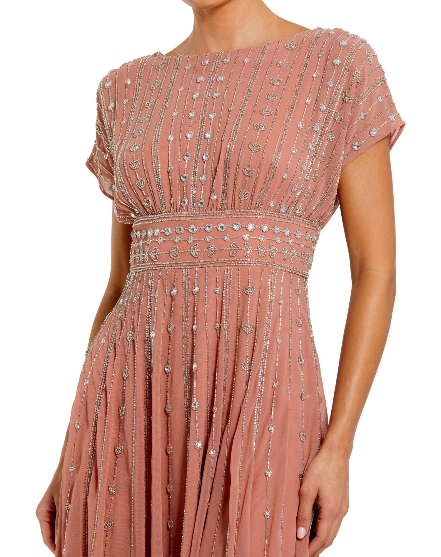 Women's Embellished Beaded Georgette Blouson A-Line Midi Dress
