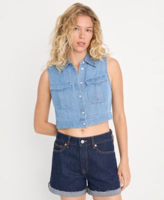 Women's Denim Sleeveless Button-Up Top