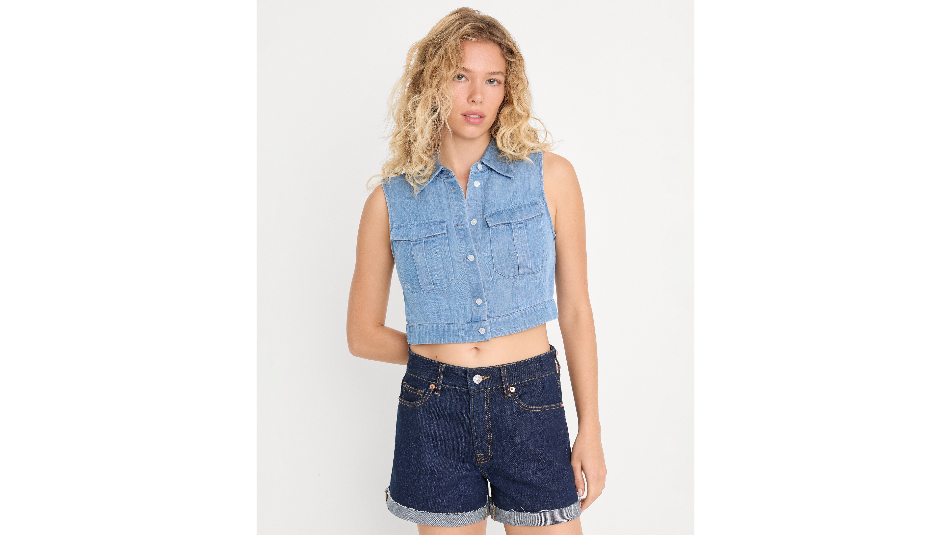 Good American Women's Denim Sleeveless Button-Up Top, Created for Macy's