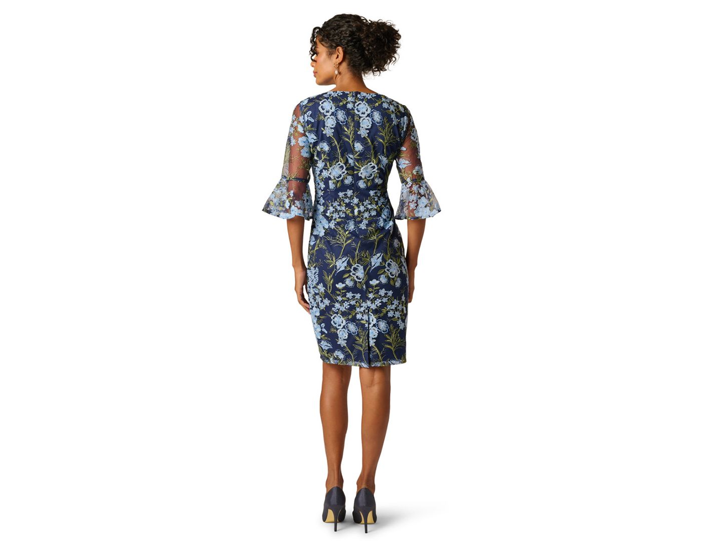 Женское платье Adrianna Papell Floral Embroidered Scoop Neck, цвет: Синий разноцветный — фото 3